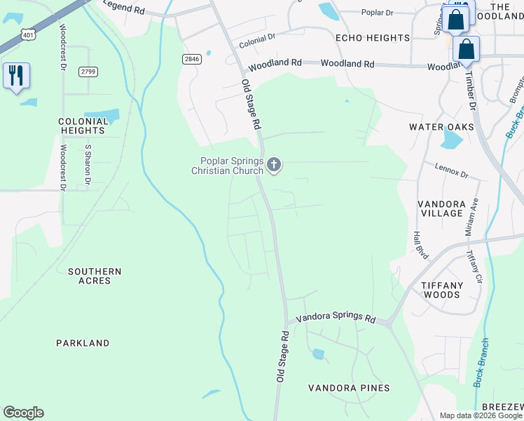 map of restaurants, bars, coffee shops, grocery stores, and more near 125 Sommerville Park Road in Raleigh