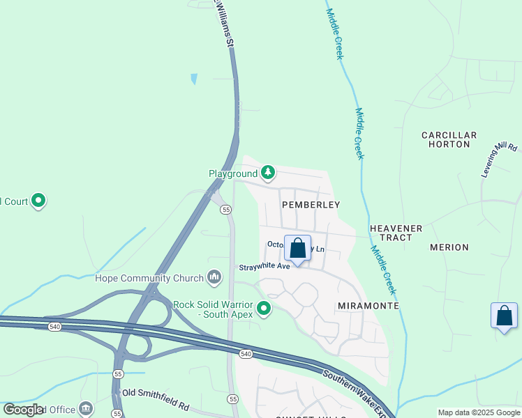 map of restaurants, bars, coffee shops, grocery stores, and more near 2412 Bingley Court in Apex