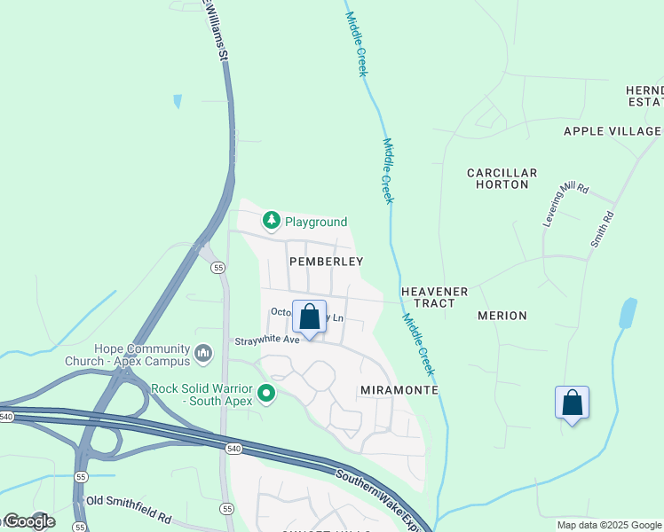 map of restaurants, bars, coffee shops, grocery stores, and more near Baslow Drive in Apex