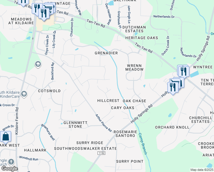 map of restaurants, bars, coffee shops, grocery stores, and more near 3005 Jovel Court in Apex