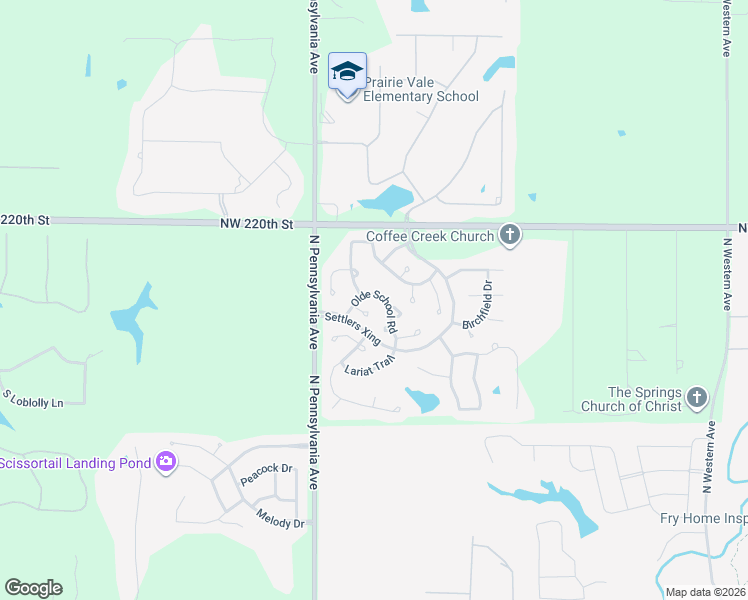 map of restaurants, bars, coffee shops, grocery stores, and more near 1895 Olde School Road in Edmond