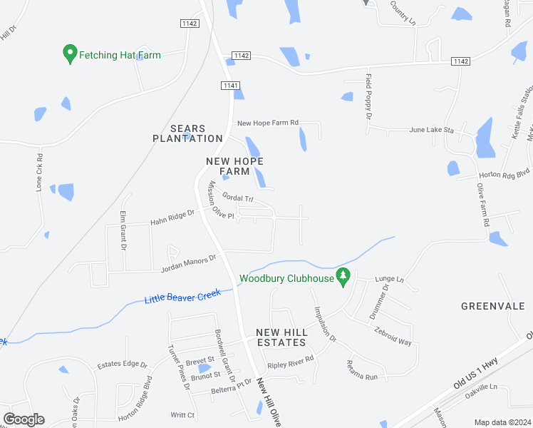 map of restaurants, bars, coffee shops, grocery stores, and more near 2444 Gordal Trail in New Hill