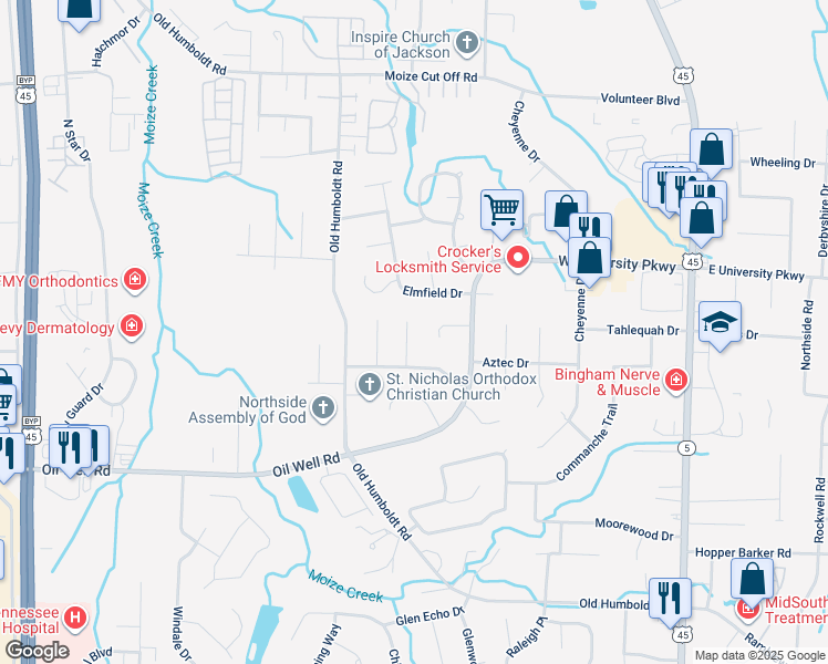 map of restaurants, bars, coffee shops, grocery stores, and more near 34 Warfield Cove in Jackson
