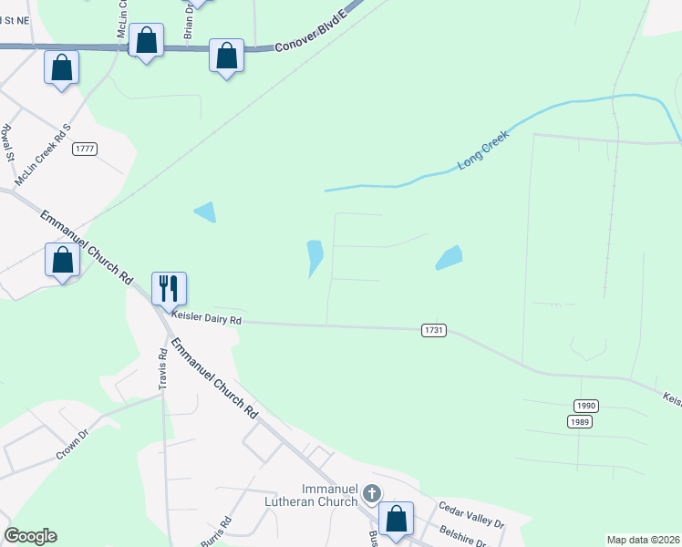 map of restaurants, bars, coffee shops, grocery stores, and more near 2356 Plainfield Drive in Conover