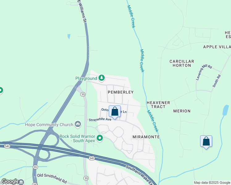 map of restaurants, bars, coffee shops, grocery stores, and more near 2419 Lambton Wood Drive in Apex