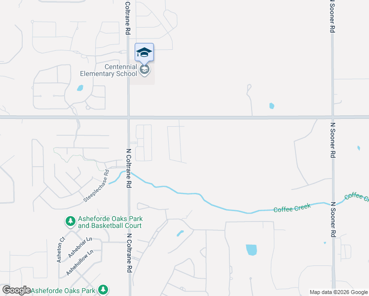 map of restaurants, bars, coffee shops, grocery stores, and more near East Coffee Creek Road in Edmond