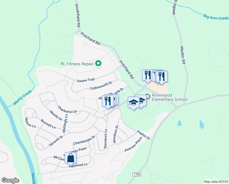 map of restaurants, bars, coffee shops, grocery stores, and more near 101 Marino Place in Clayton