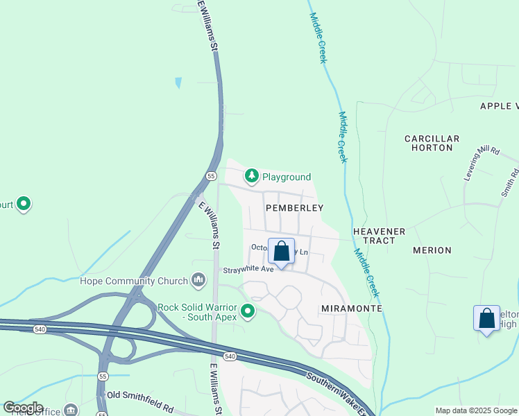 map of restaurants, bars, coffee shops, grocery stores, and more near 2414 Pilsley Road in Apex