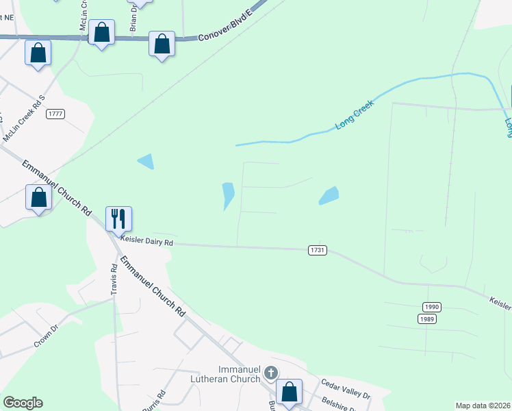 map of restaurants, bars, coffee shops, grocery stores, and more near 2356 Plainfield Dr in Conover