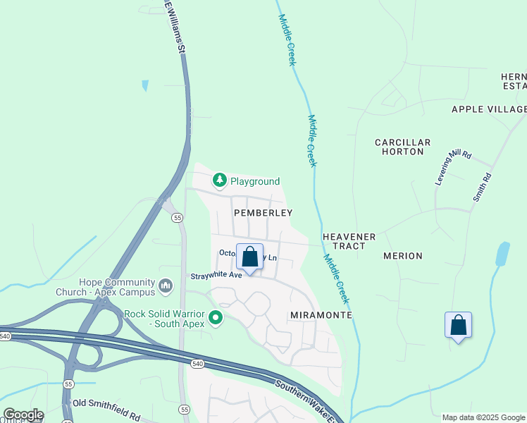 map of restaurants, bars, coffee shops, grocery stores, and more near 2424 Baslow Drive in Apex