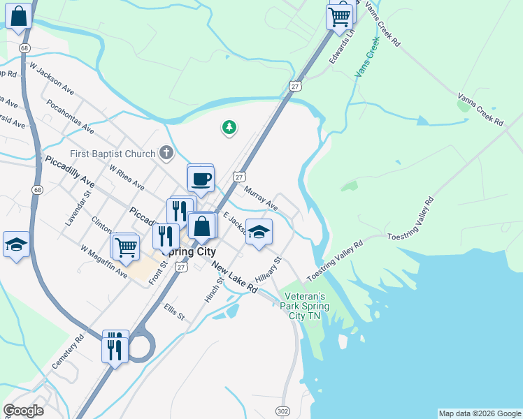 map of restaurants, bars, coffee shops, grocery stores, and more near 1617 Hinch Street in Spring City