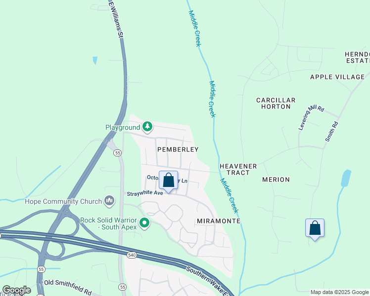 map of restaurants, bars, coffee shops, grocery stores, and more near 2419 Baslow Drive in Apex
