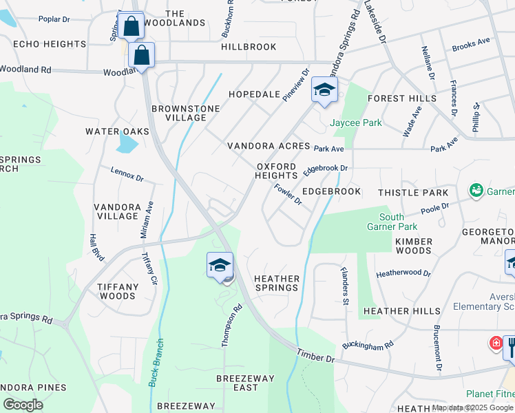 map of restaurants, bars, coffee shops, grocery stores, and more near 1510 Kennon Road in Garner