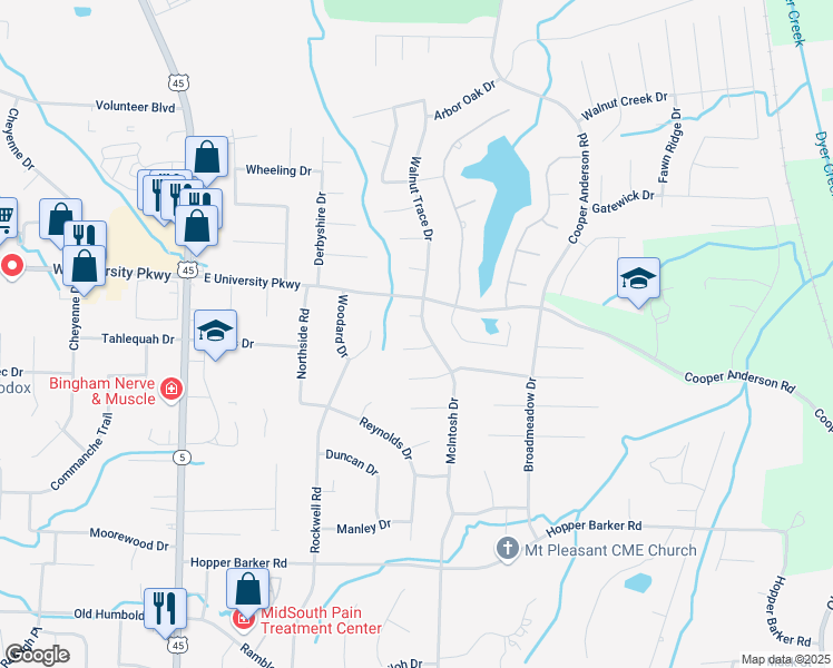 map of restaurants, bars, coffee shops, grocery stores, and more near 219 McIntosh Drive in Jackson