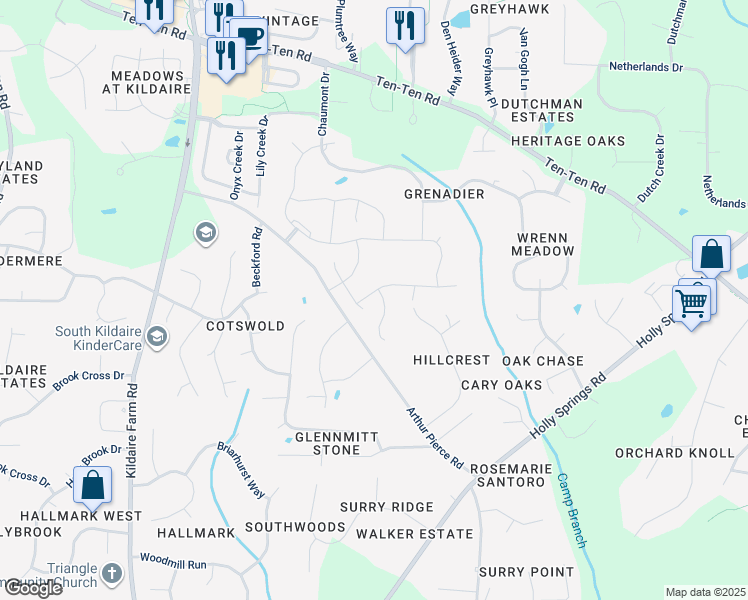 map of restaurants, bars, coffee shops, grocery stores, and more near 1137 Dozier Way in Apex