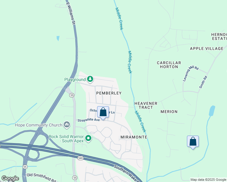 map of restaurants, bars, coffee shops, grocery stores, and more near Baslow Drive in Apex
