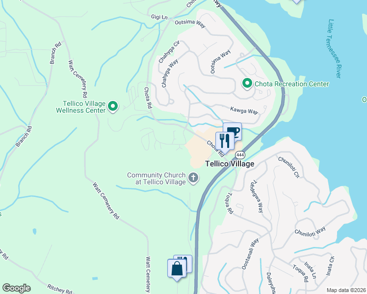 map of restaurants, bars, coffee shops, grocery stores, and more near 402 Chota View Trce in Loudon