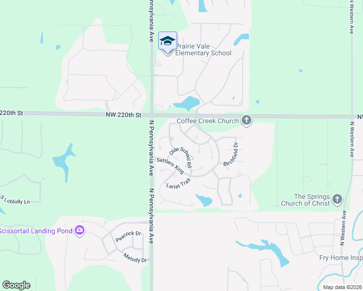 map of restaurants, bars, coffee shops, grocery stores, and more near 1895 Olde School Road in Edmond
