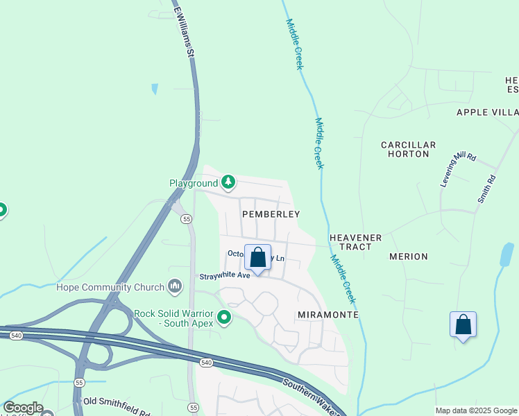 map of restaurants, bars, coffee shops, grocery stores, and more near 2411 Lambton Wood Drive in Apex