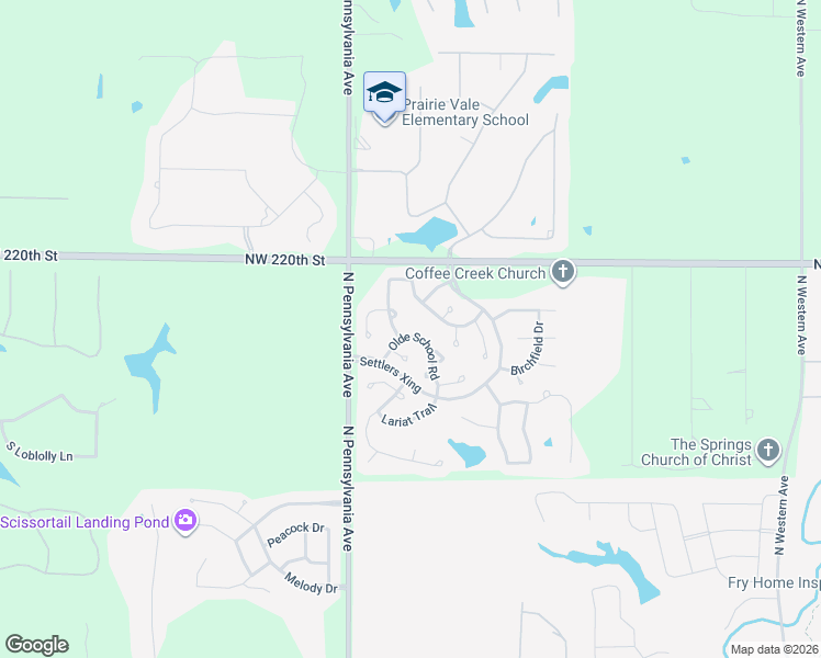 map of restaurants, bars, coffee shops, grocery stores, and more near 1895 Olde School Road in Edmond