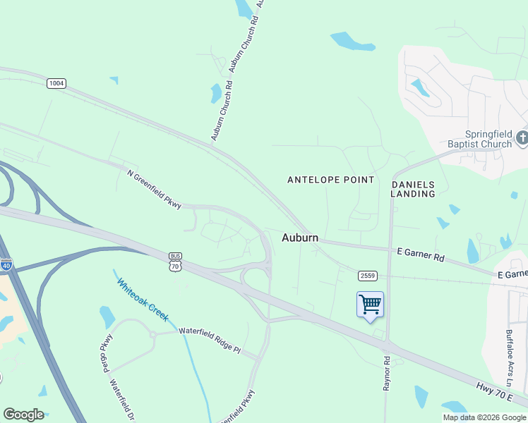 map of restaurants, bars, coffee shops, grocery stores, and more near 1915 Auburn Road in Raleigh