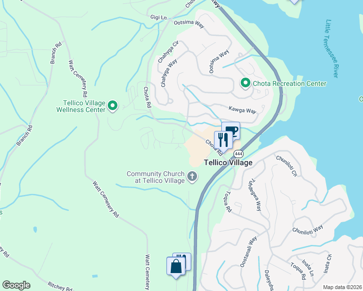 map of restaurants, bars, coffee shops, grocery stores, and more near 400 Chota View Trce in Loudon
