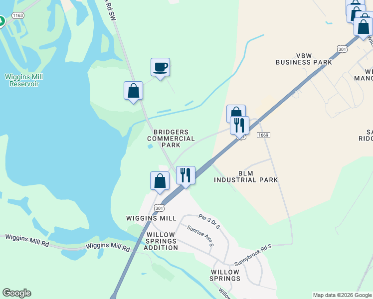 map of restaurants, bars, coffee shops, grocery stores, and more near Forest Hills Loop Southwest in Wilson
