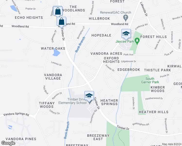 map of restaurants, bars, coffee shops, grocery stores, and more near 232 Grand Pointe Drive in Garner