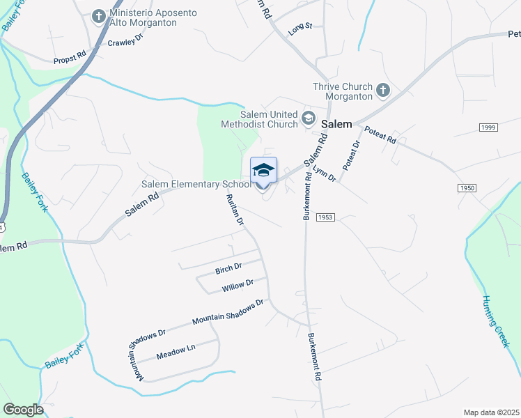 map of restaurants, bars, coffee shops, grocery stores, and more near 1329 Salem Road in Morganton