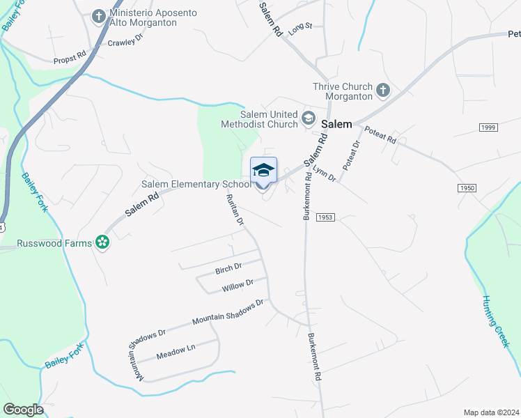 map of restaurants, bars, coffee shops, grocery stores, and more near 1329 Salem Road in Morganton