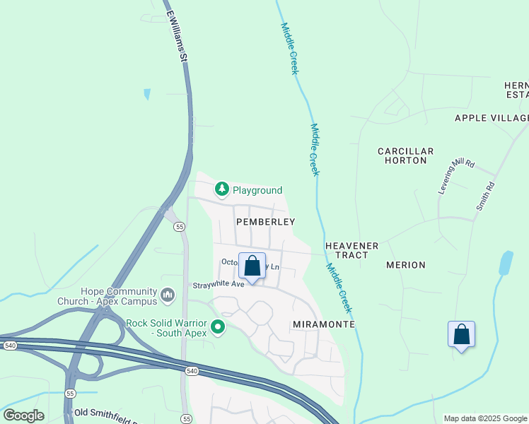 map of restaurants, bars, coffee shops, grocery stores, and more near 715 Wickham Ridge Road in Apex