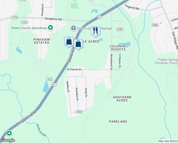 map of restaurants, bars, coffee shops, grocery stores, and more near 1709 Saint Patrick Drive in Raleigh