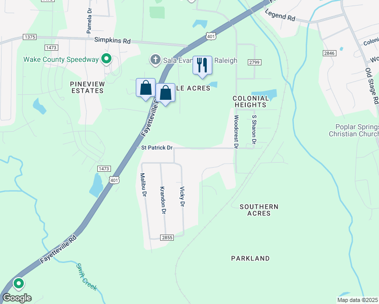 map of restaurants, bars, coffee shops, grocery stores, and more near 1709 Saint Patrick Drive in Raleigh
