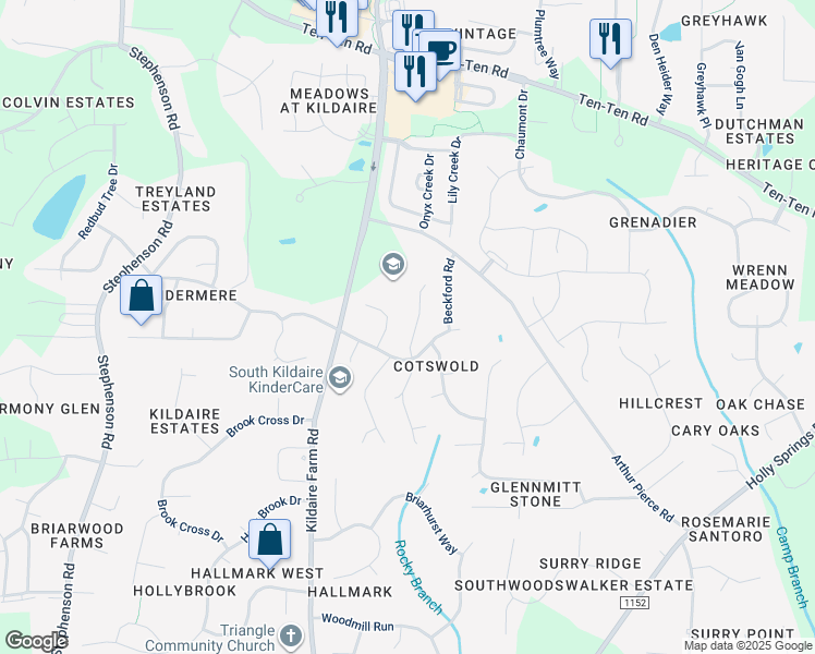 map of restaurants, bars, coffee shops, grocery stores, and more near 2009 Ambrose Park Lane in Cary