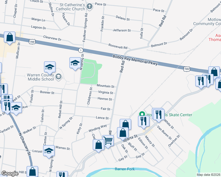 map of restaurants, bars, coffee shops, grocery stores, and more near 122 Virginia Street in McMinnville