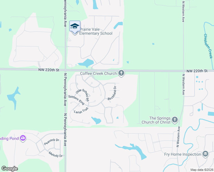 map of restaurants, bars, coffee shops, grocery stores, and more near 1695 Strayfox Crossing in Edmond