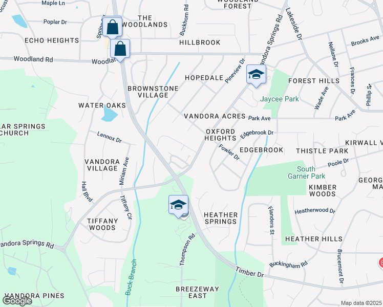 map of restaurants, bars, coffee shops, grocery stores, and more near 104 Grand Pointe Drive in Garner