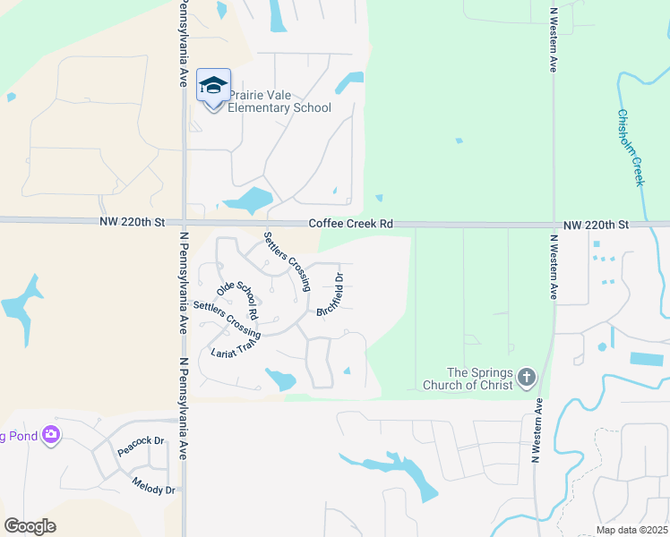 map of restaurants, bars, coffee shops, grocery stores, and more near 1700 Birchfield Road in Edmond