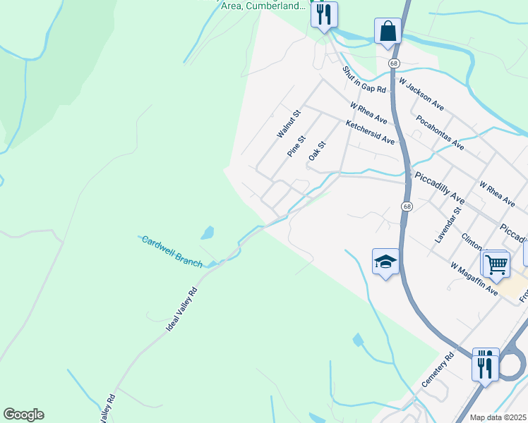 map of restaurants, bars, coffee shops, grocery stores, and more near 210 Earl Ezell Road in Spring City