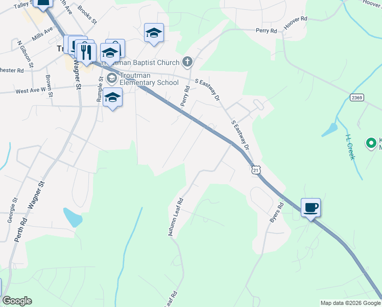 map of restaurants, bars, coffee shops, grocery stores, and more near 119 Aberdeen Drive in Troutman