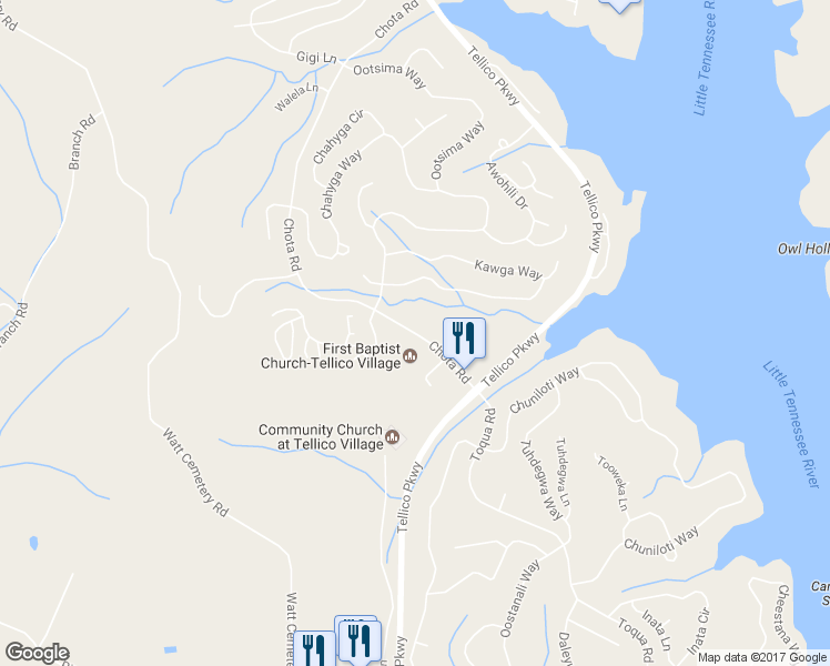 map of restaurants, bars, coffee shops, grocery stores, and more near 210 Chota Road in Loudon