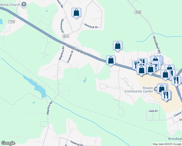 map of restaurants, bars, coffee shops, grocery stores, and more near 2365 Statesville Boulevard in Salisbury