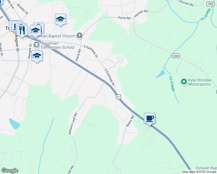 map of restaurants, bars, coffee shops, grocery stores, and more near 508 South Main Street in Troutman