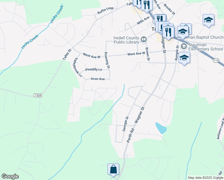 map of restaurants, bars, coffee shops, grocery stores, and more near 403 Avon Avenue in Troutman