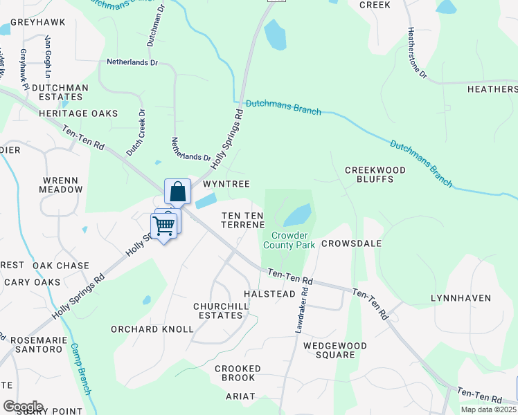 map of restaurants, bars, coffee shops, grocery stores, and more near 8016 Terrene Drive in Apex