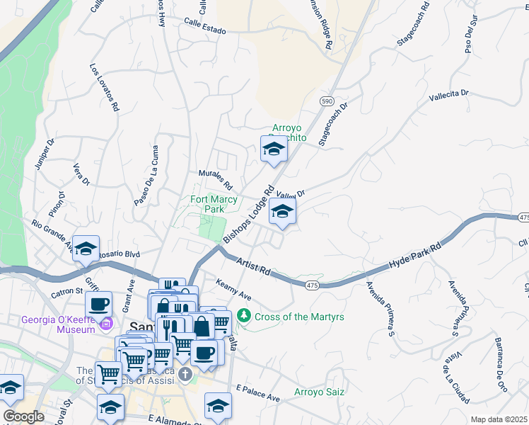map of restaurants, bars, coffee shops, grocery stores, and more near 663 Bishops Lodge Road in Santa Fe