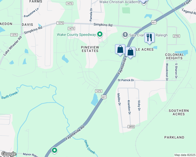 map of restaurants, bars, coffee shops, grocery stores, and more near 6000 Fayetteville Road in Raleigh