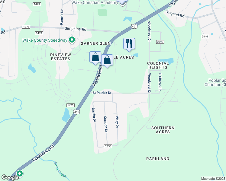 map of restaurants, bars, coffee shops, grocery stores, and more near 1808 Saint Patrick Drive in Raleigh