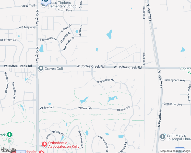 map of restaurants, bars, coffee shops, grocery stores, and more near 3908 Shortgrass Road in Edmond