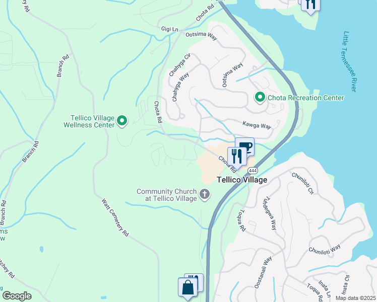 map of restaurants, bars, coffee shops, grocery stores, and more near 204 Chota View Circle in Loudon